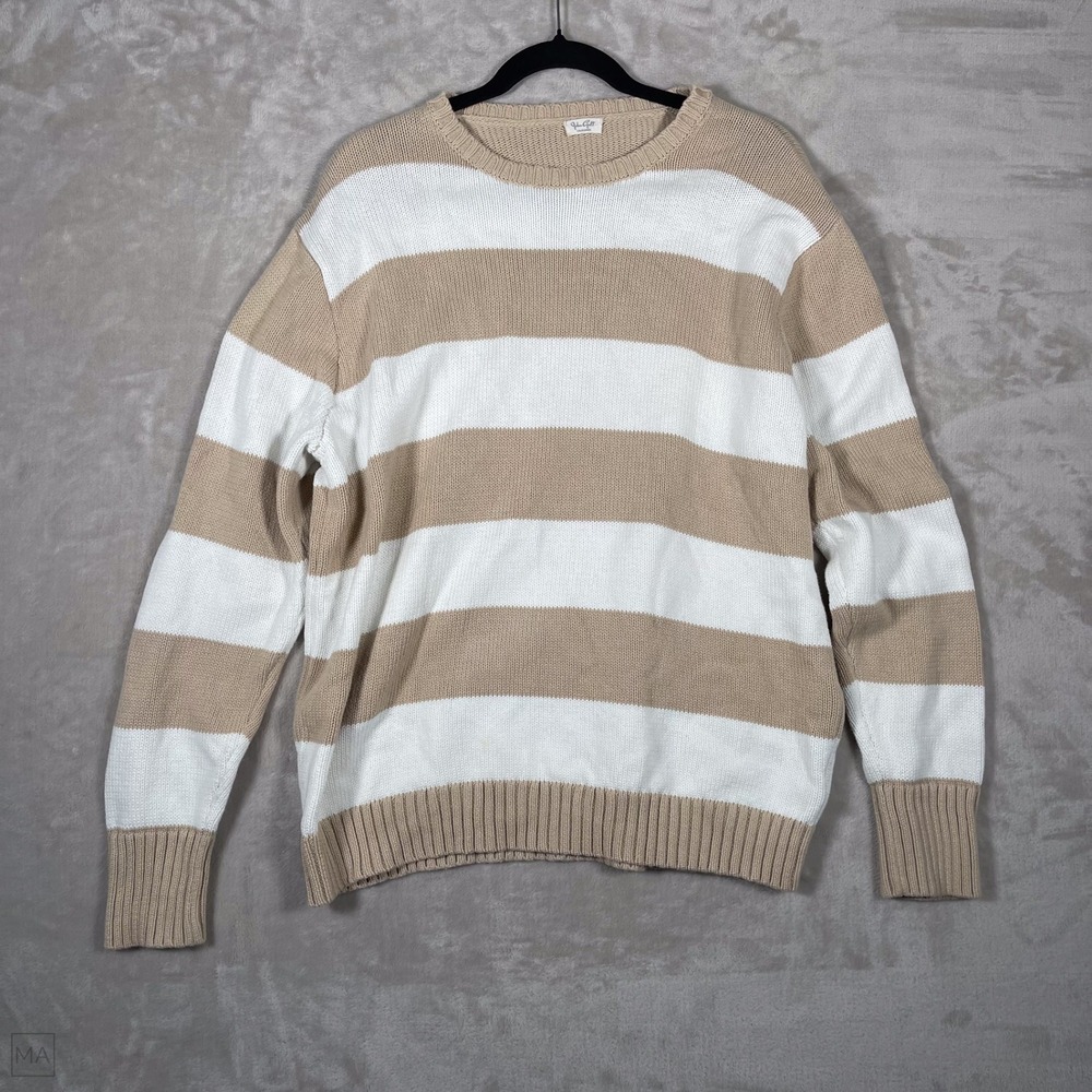 John Galt Women's Sweater Crewneck Stripes Preppy Coastal Neutral OS Tan/Cream